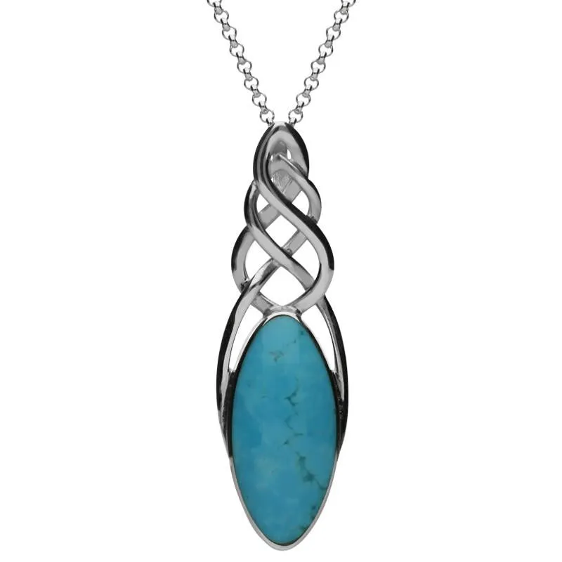 Sterling Silver Turquoise Long Marquise Celtic Necklace sold by Jura Watches