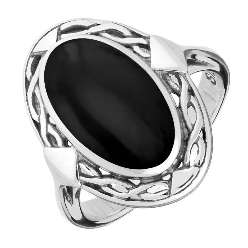 Sterling Silver Whitby Jet Oval Celtic Ring sold by Jura Watches