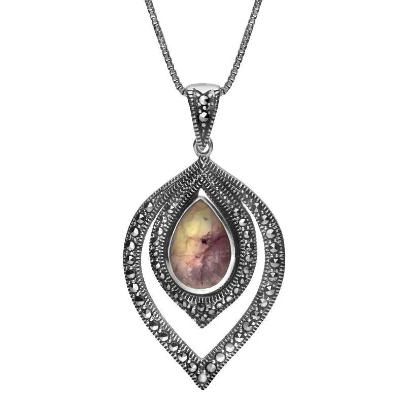 Sterling Silver Blue John Marcasite Fancy Pear Necklace sold by Jura Watches
