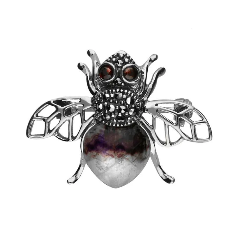 Sterling Silver Blue John Marcasite Garnet Style & Fashion Honey Bee Brooch sold by Jura Watches