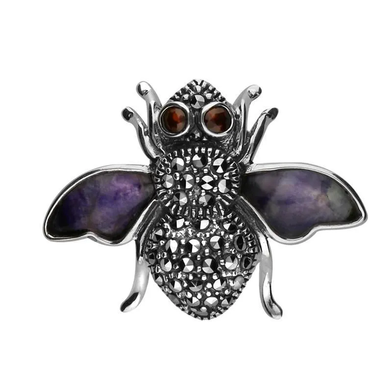 Sterling Silver Blue John Wings Marcasite Garnet Style & Fashion Bee Brooch sold by Jura Watches