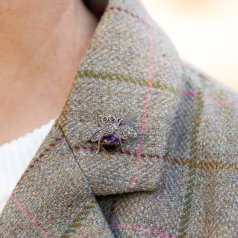 Sterling Silver Blue John Garnet and Marcasite Bee Brooch sold by Jura Watches product image thumbnail 2