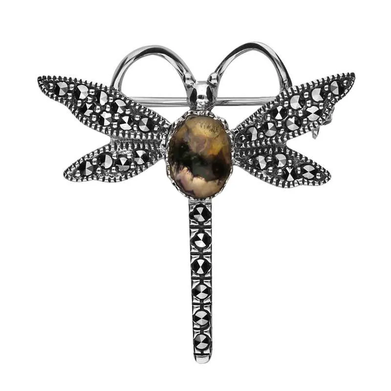 Sterling Silver Blue John Marcasite Style & Fashion Dragonfly Brooch sold by Jura Watches