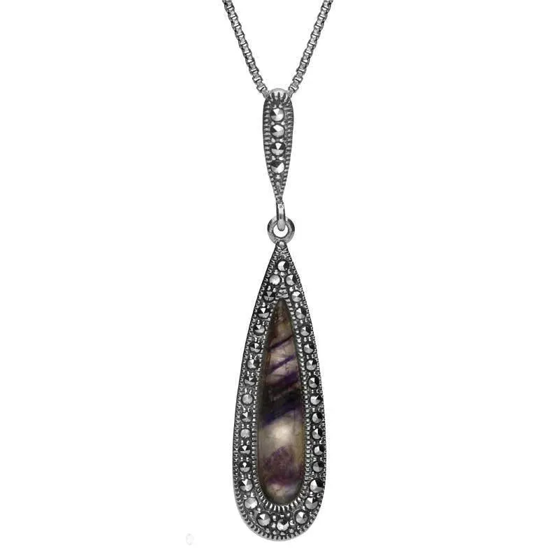 Sterling Silver Blue John Marcasite Slim Pear Drop Necklace sold by Jura Watches