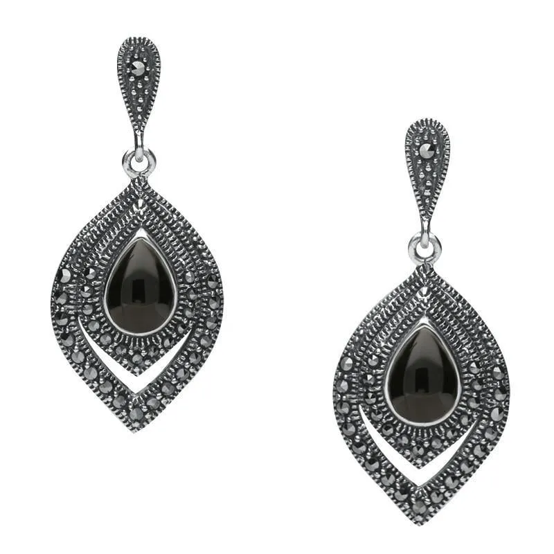 Sterling Silver Whitby Jet Marcasite Fancy Pear Stud Earrings sold by Jura Watches product image thumbnail 2