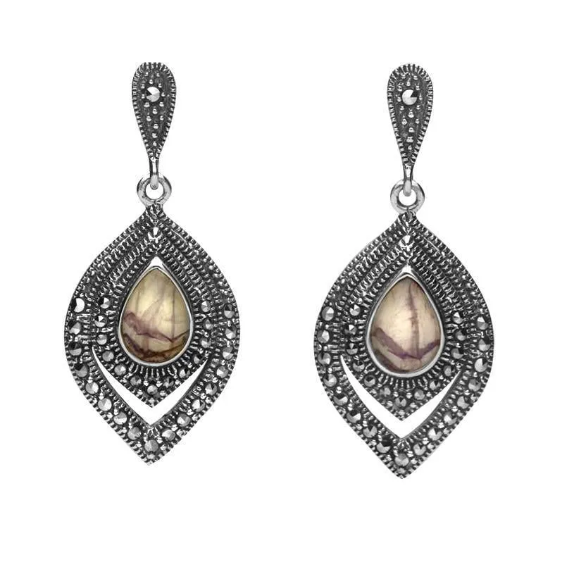 Sterling Silver Blue John Marcasite Fancy Pear Stud Earrings sold by Jura Watches