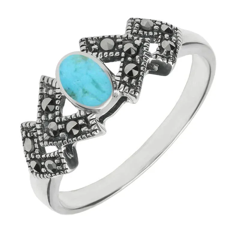 Sterling Silver Turquoise Marcasite Oval Triangle Ring sold by Jura Watches