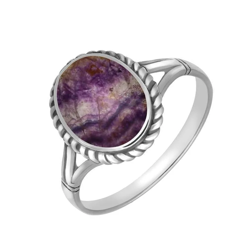 Sterling Silver Blue John Oval Rope Edge Ring sold by Jura Watches