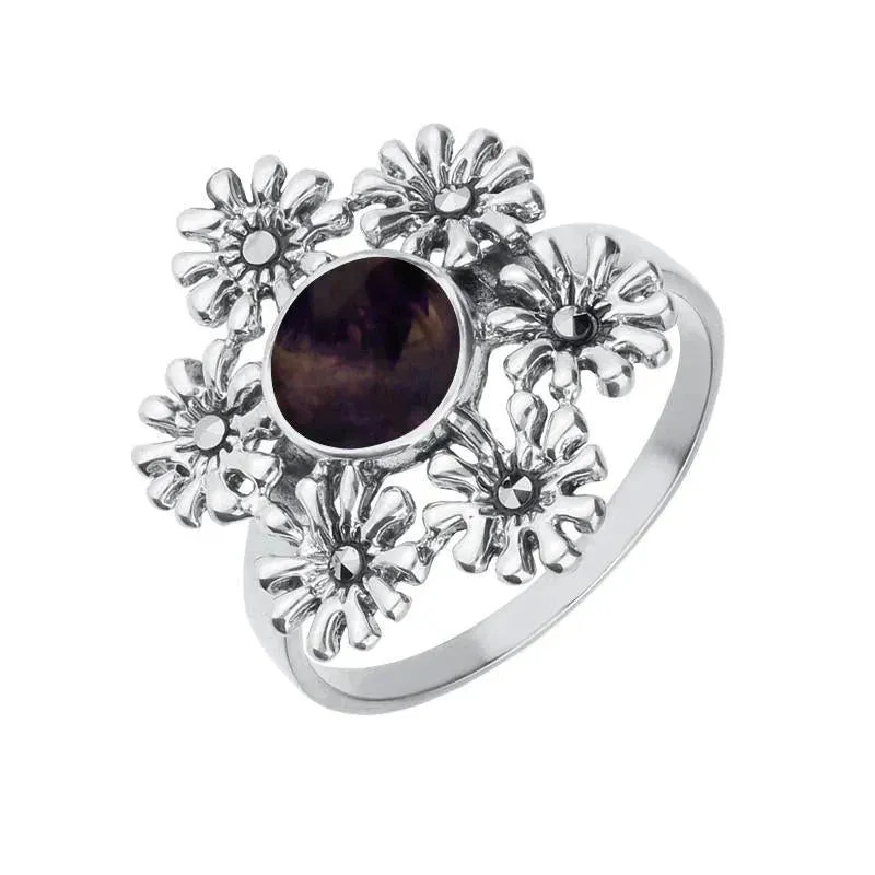 Sterling Silver Blue John Marcasite Flower Ring sold by Jura Watches