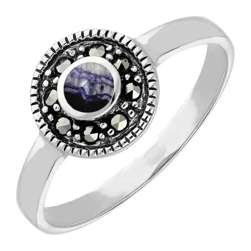 Sterling Silver Blue John Marcasite Round Ring sold by Jura Watches