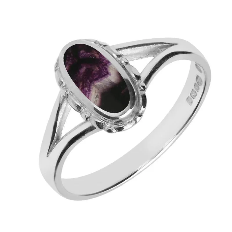 Sterling Silver Blue John Oval Split Shoulder Ring sold by Jura Watches