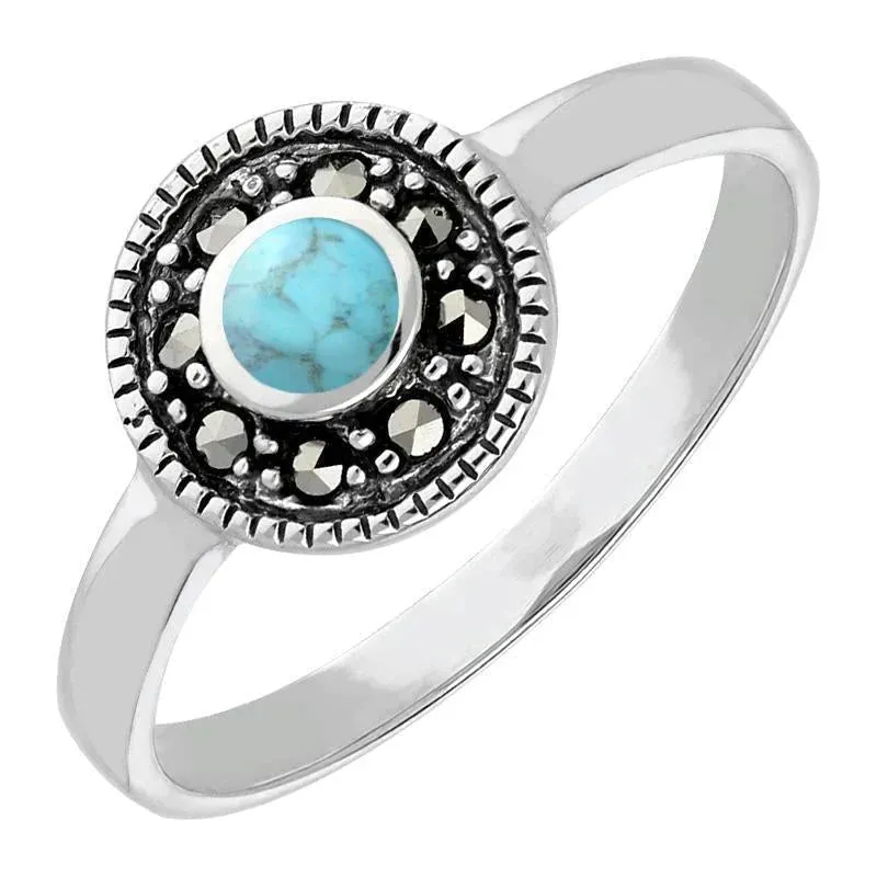 Sterling Silver Turquoise Marcasite Round Ring sold by Jura Watches
