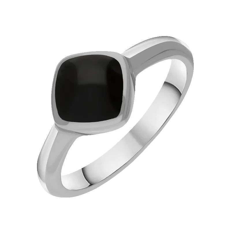 Sterling Silver Whitby Jet Cushion Ring sold by Jura Watches
