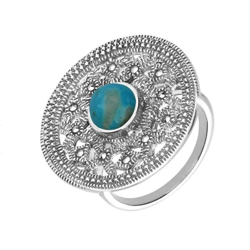 Sterling Silver Turquoise Marcasite Shield Ring sold by Jura Watches