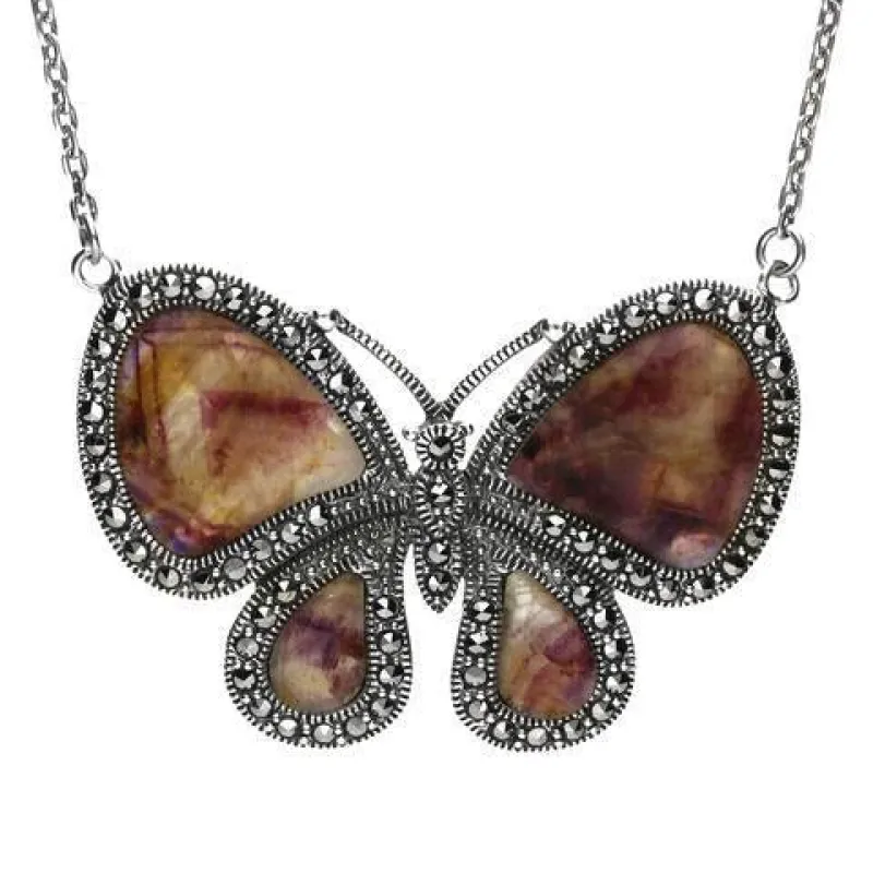 Sterling Silver Blue John Marcasite Butterfly Necklace sold by Jura Watches