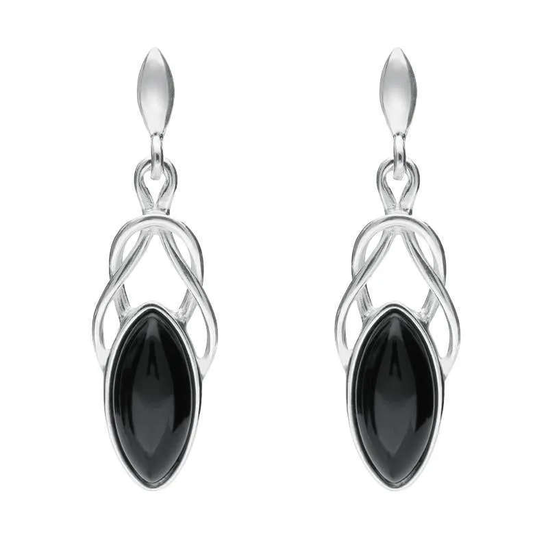 Sterling Silver Whitby Jet Celtic Twist Drop Earrings sold by Jura Watches