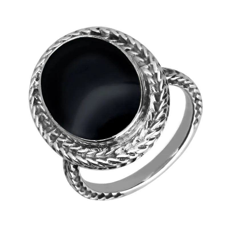 Sterling Silver Whitby Jet Foxtail Oval Ring D sold by Jura Watches