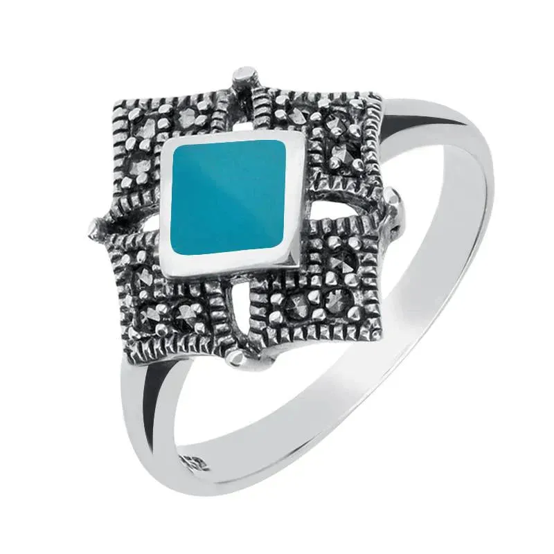 Sterling Silver Turquoise Marcasite Square Ring sold by Jura Watches