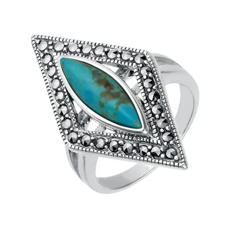 Sterling Silver Turquoise Marcasite Triangle Ring sold by Jura Watches