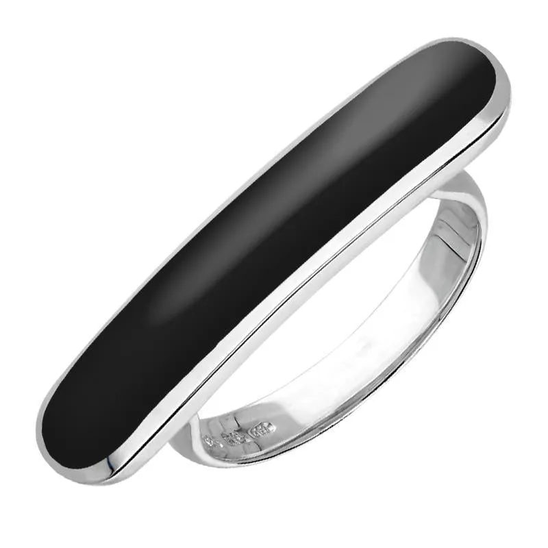 Sterling Silver Whitby Jet Lineaire Long Oval Ring sold by Jura Watches