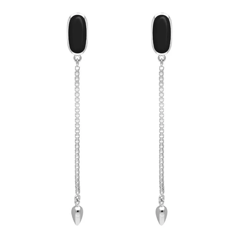 Sterling Silver Whitby Jet Lineaire Long Drop Stud Earrings sold by Jura Watches