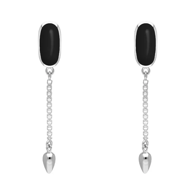 Sterling Silver Whitby Jet Lineaire Medium Drop Stud Earrings sold by Jura Watches