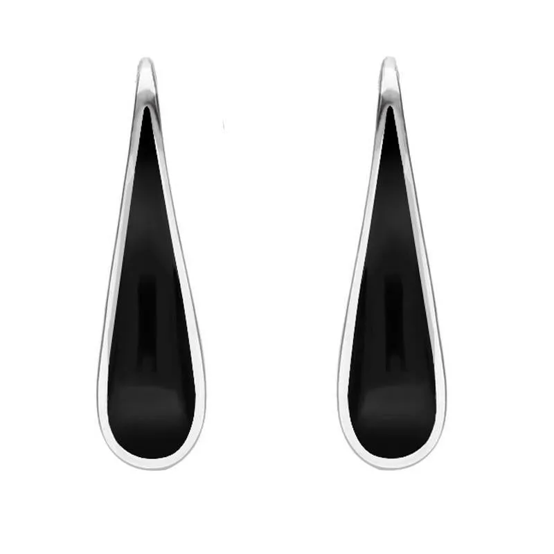 Sterling Silver Whitby Jet Curved Pear Hook Earrings sold by Jura Watches