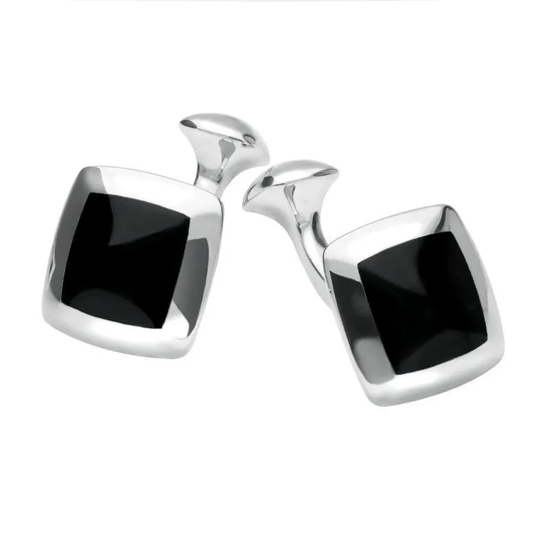 Sterling Silver Whitby Jet Domed Square Cufflinks sold by Jura Watches