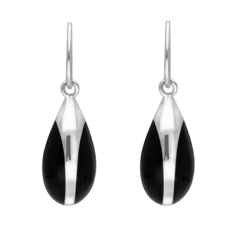 Sterling Silver Whitby Jet Essence Pear Drop Hook Earrings sold by Jura Watches