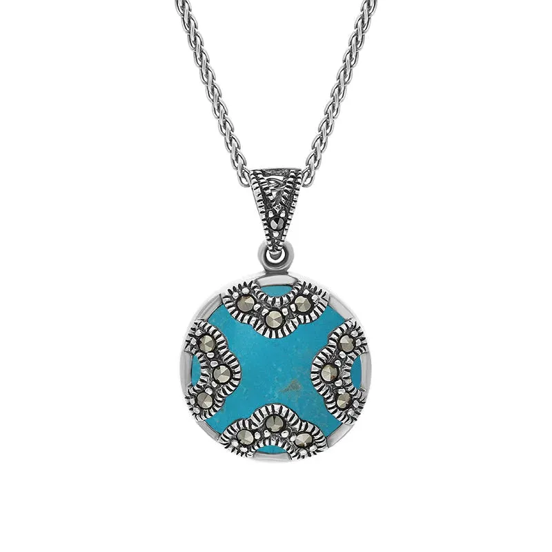 Sterling Silver Turquoise Marcasite Round Four Arc Necklace sold by Jura Watches