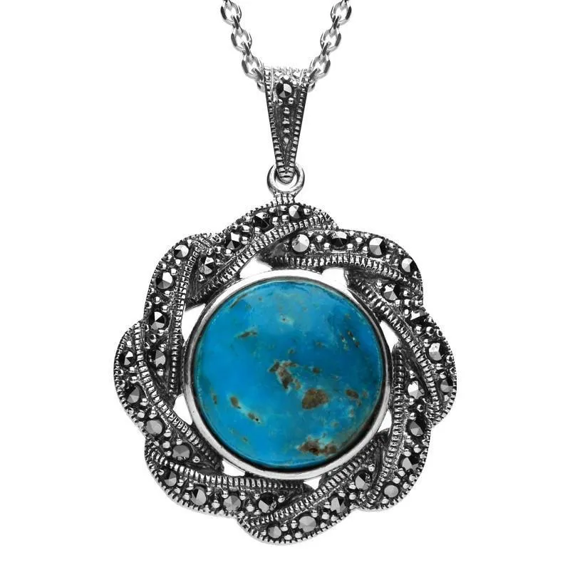Sterling Silver Turquoise Marcasite Ribbon Edge Necklace sold by Jura Watches