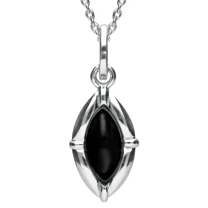 Sterling Silver Whitby Jet Marquise Shaped Necklace sold by Jura Watches