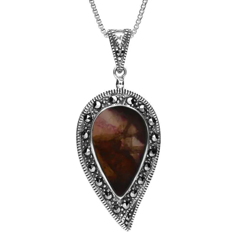 Sterling Silver Blue John Marcasite Leaf Necklace sold by Jura Watches