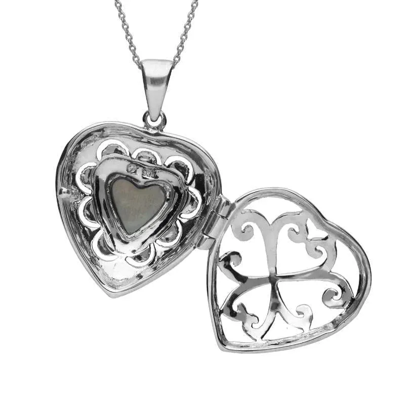 Sterling Silver Blue John Marcasite Heart Shaped Vintage Style Locket Necklace sold by Jura Watches product image thumbnail 3