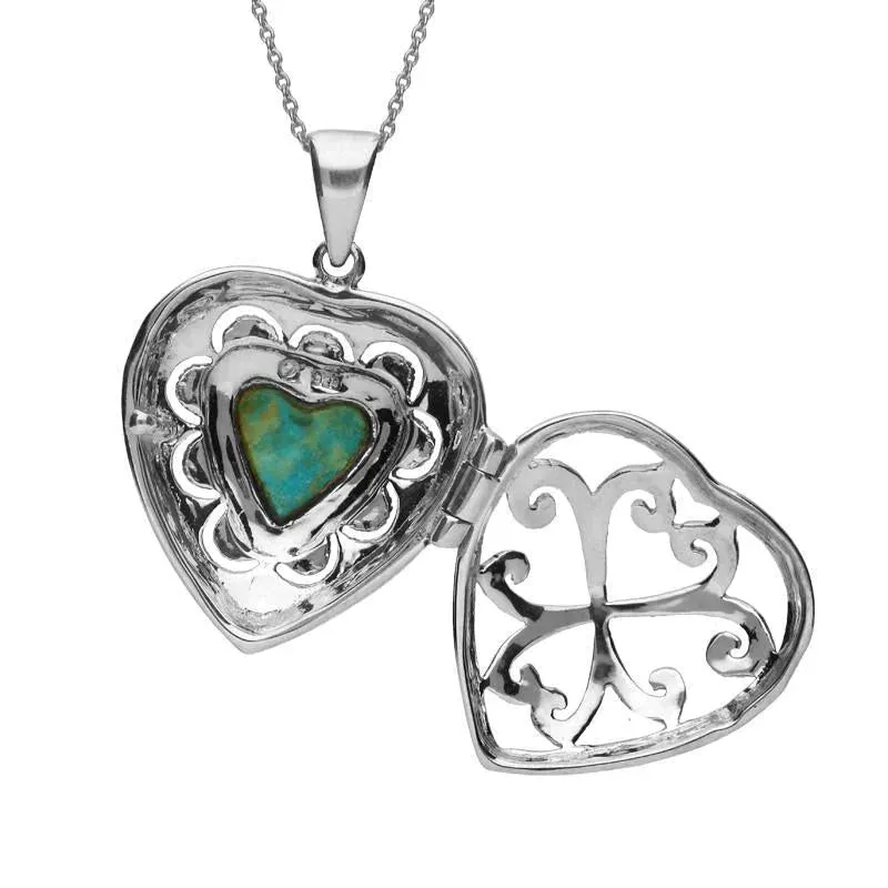 Sterling Silver Turquoise Marcasite Heart Shaped Vintage Style Locket Necklace sold by Jura Watches product image thumbnail 3
