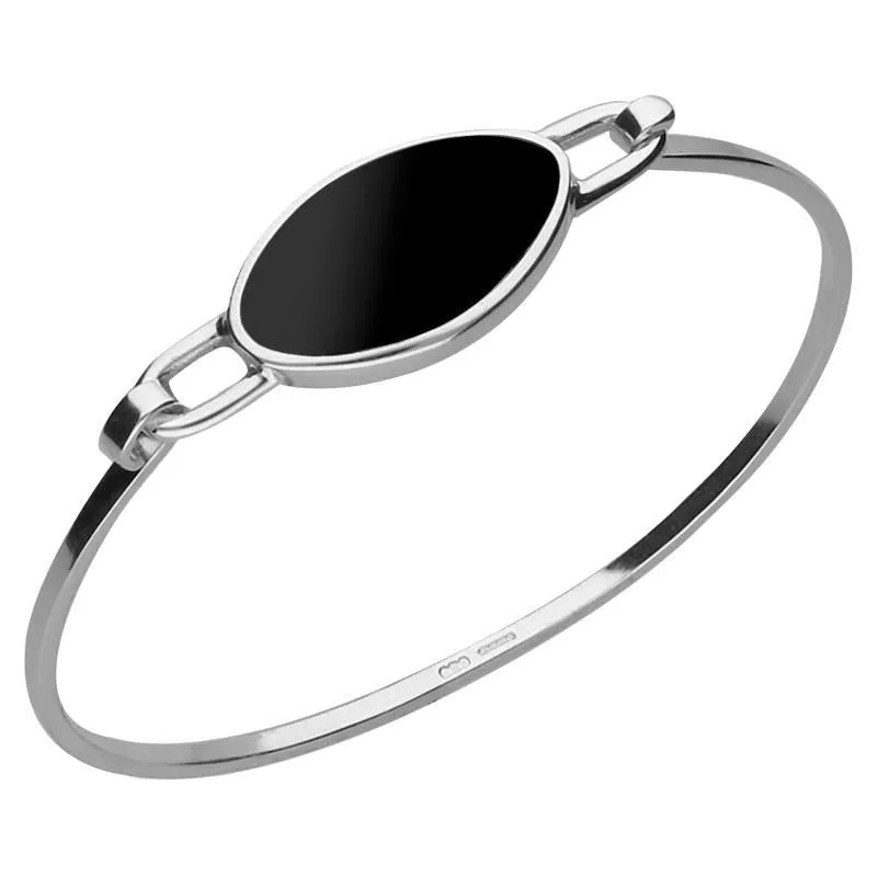 Sterling Silver Whitby Jet Oval Slim Bangle sold by Jura Watches