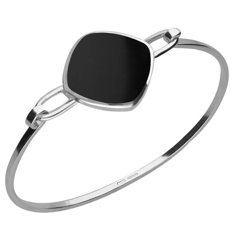 Sterling Silver Whitby Jet Slim Cushion Bangle sold by Jura Watches