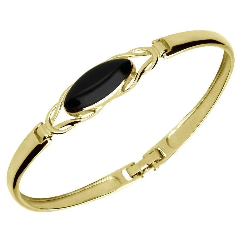 9ct Yellow Gold Whitby Jet Celtic Oval Clip Bangle sold by Jura Watches