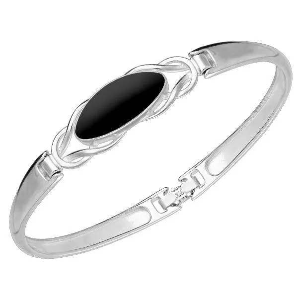 Sterling Silver Whitby Jet Celtic Oval Clip Bangle sold by Jura Watches