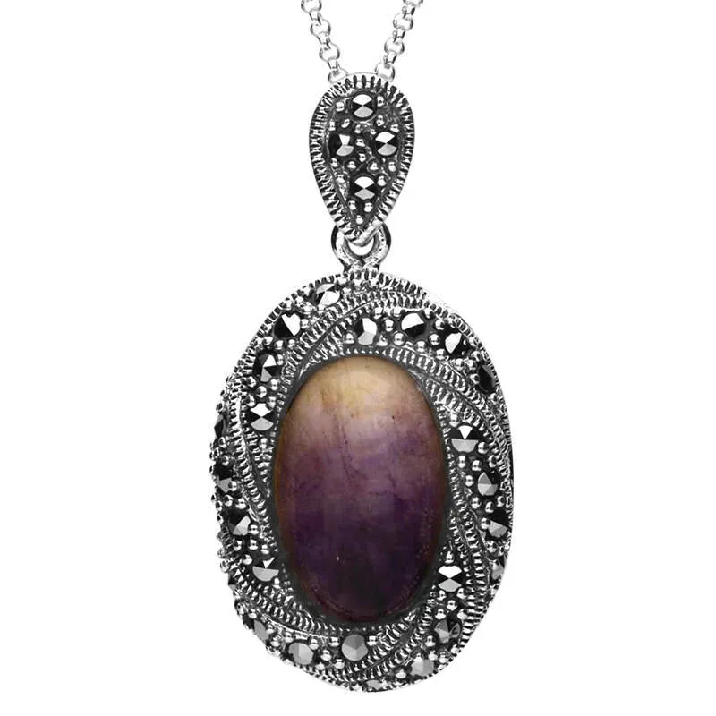 Sterling Silver Blue John Marcasite Twisted Edge Necklace sold by Jura Watches