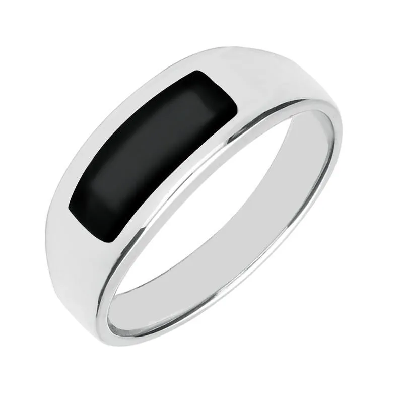 Sterling Silver Whitby Jet Inlay Band Ring sold by Jura Watches