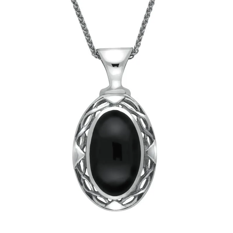 Sterling Silver Whitby Jet Oval Celtic Necklace sold by Jura Watches