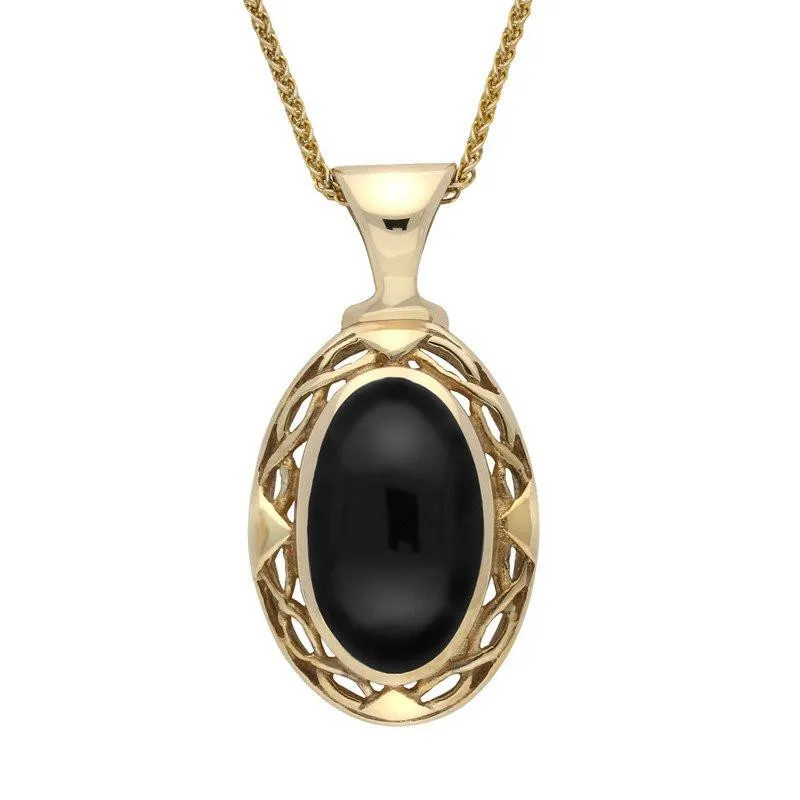 9ct Yellow Gold Whitby Jet Oval Celtic Necklace sold by Jura Watches