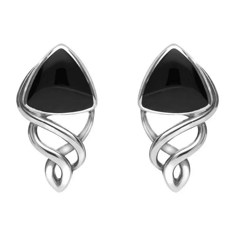 Sterling Silver Whitby Jet Curve Triangle Celtic Stud Earrings sold by Jura Watches