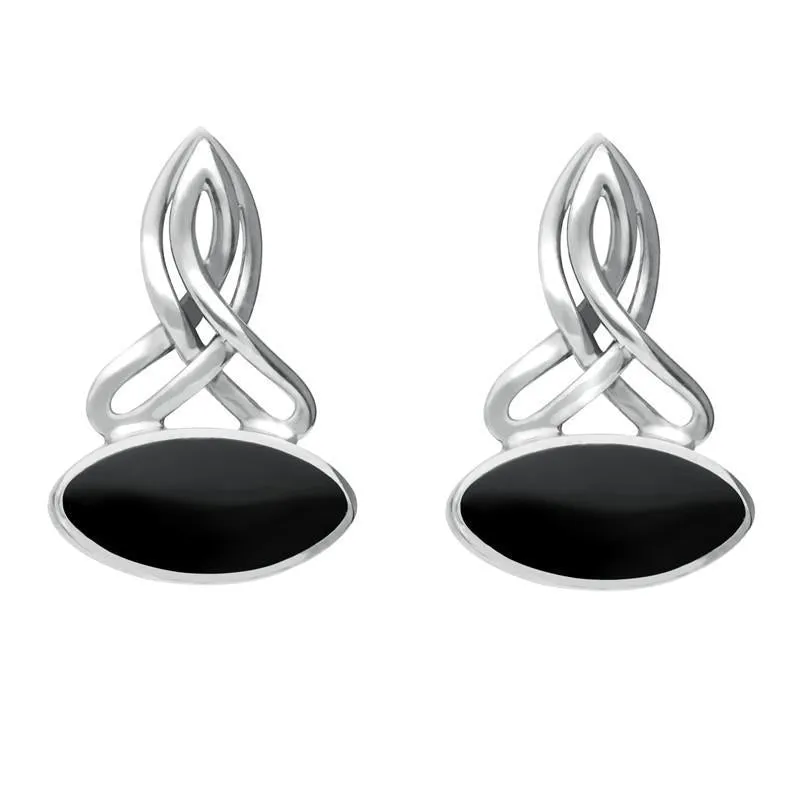 Sterling Silver Whitby Jet Wide Marquise Celtic Stud Earrings sold by Jura Watches