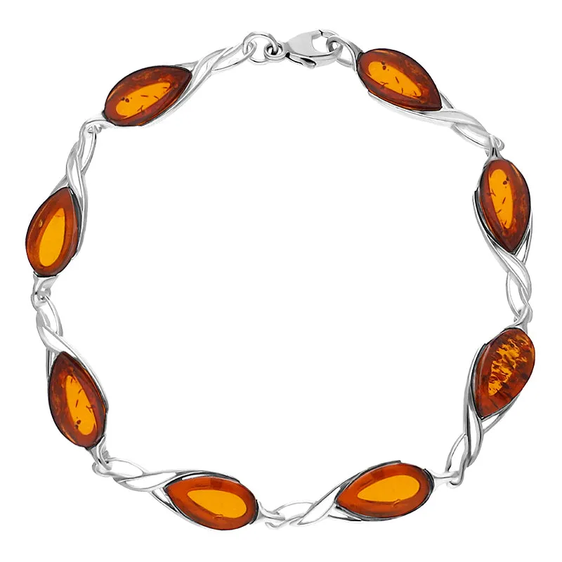 Sterling Silver Amber Celtic Eight Stone Pear Celtic Bracelet sold by Jura Watches