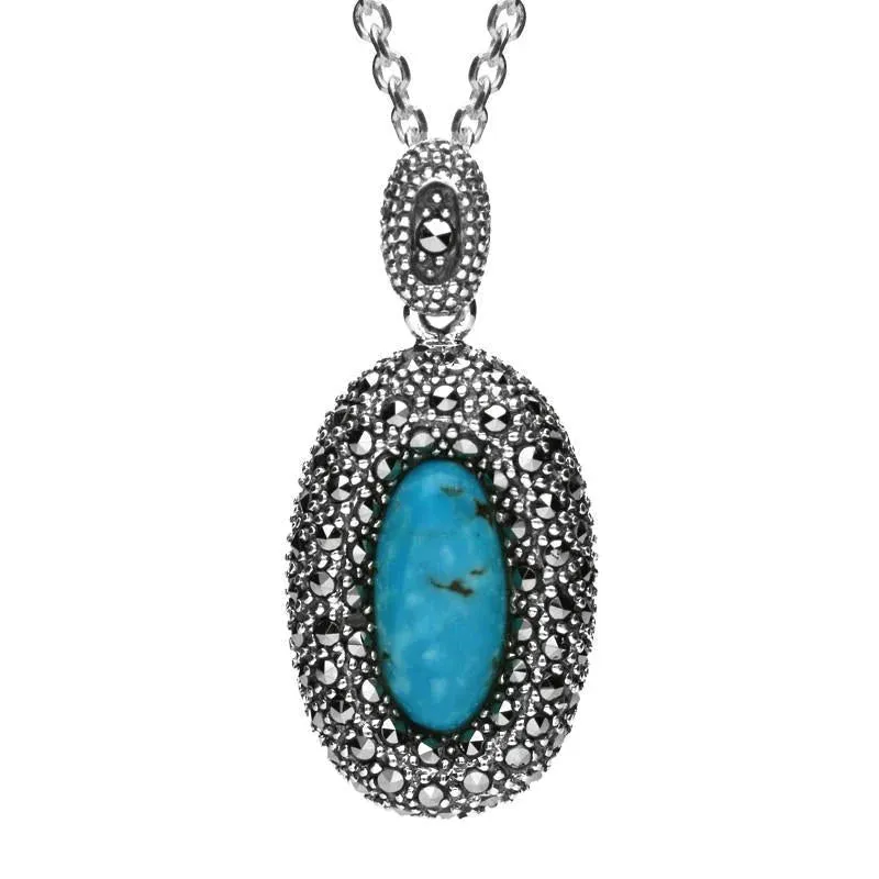 Sterling Silver Turquoise Marcasite Rounded Edge Oval Necklace sold by Jura Watches