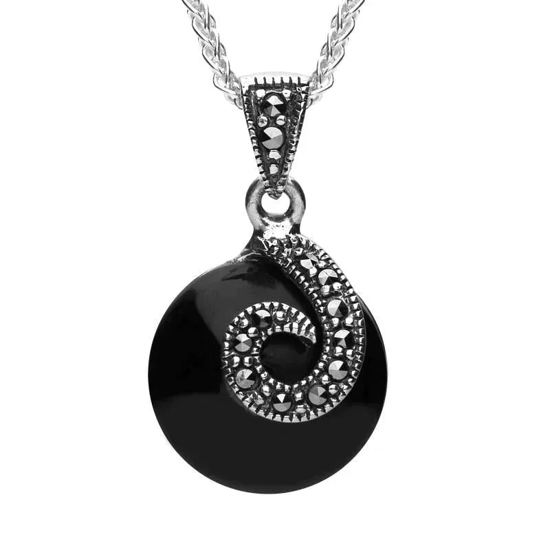 Sterling Silver Whitby Jet Marcasite Round Spiral Necklace sold by Jura Watches