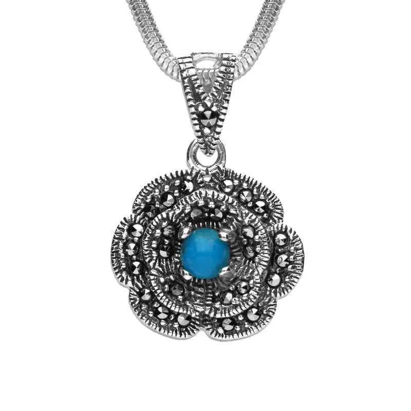 Sterling Silver Turquoise Marcasite Flower Necklace sold by Jura Watches