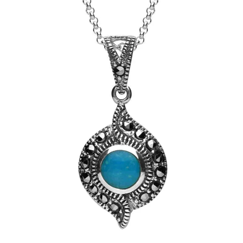 Sterling Silver Turquoise Marcasite Twisted Round Necklace sold by Jura Watches
